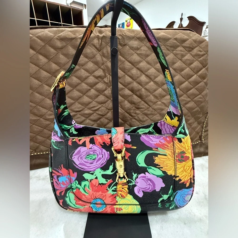 Gucci X Ken Scott New Shangai Calfskin Floral Print Small Jackie 1961 Hobo